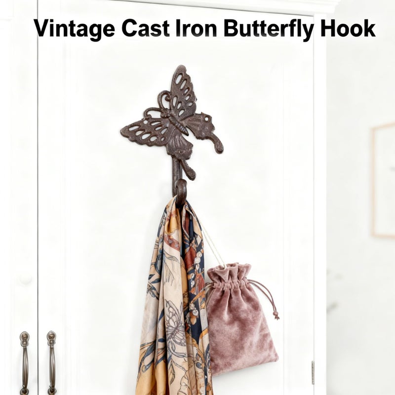 Hdtyyln Butterfly Hook, Cast Iron Wall Hooks, Heavy Duty Coat Hooks, Decorative Animal Hook for Home Kitchen Balcony Office Outdoor Garden Hanging Clothes Caps Bags Coats Daily Tools Planter, 1Pcs - Image 5